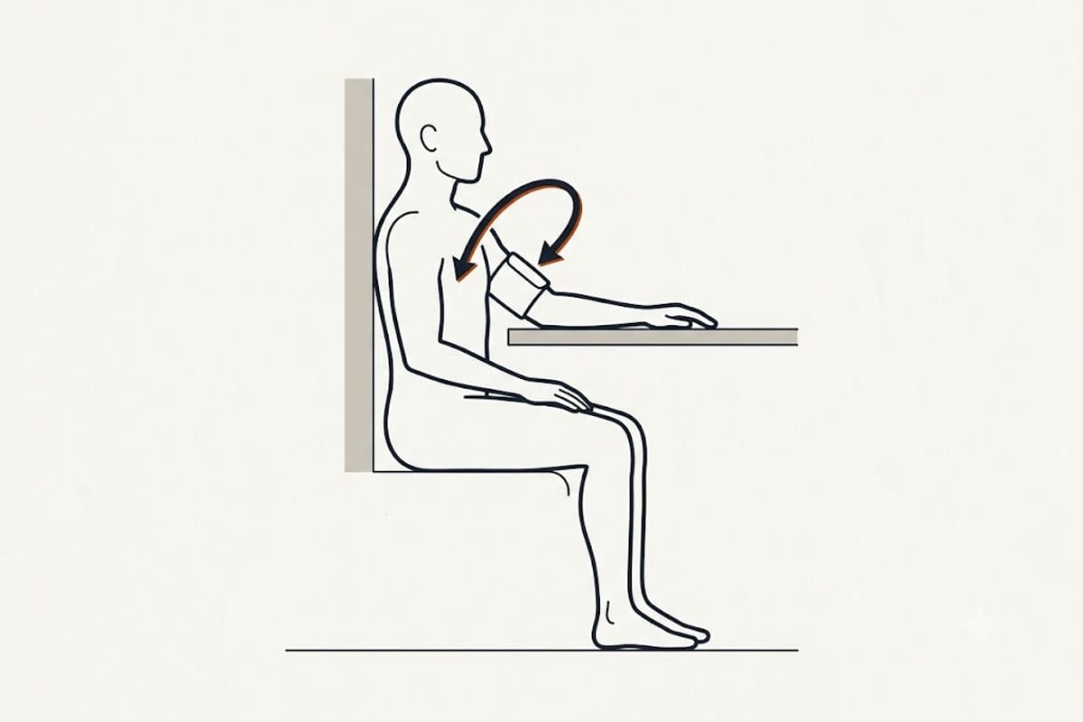 Seated, back supported, arm at heart level